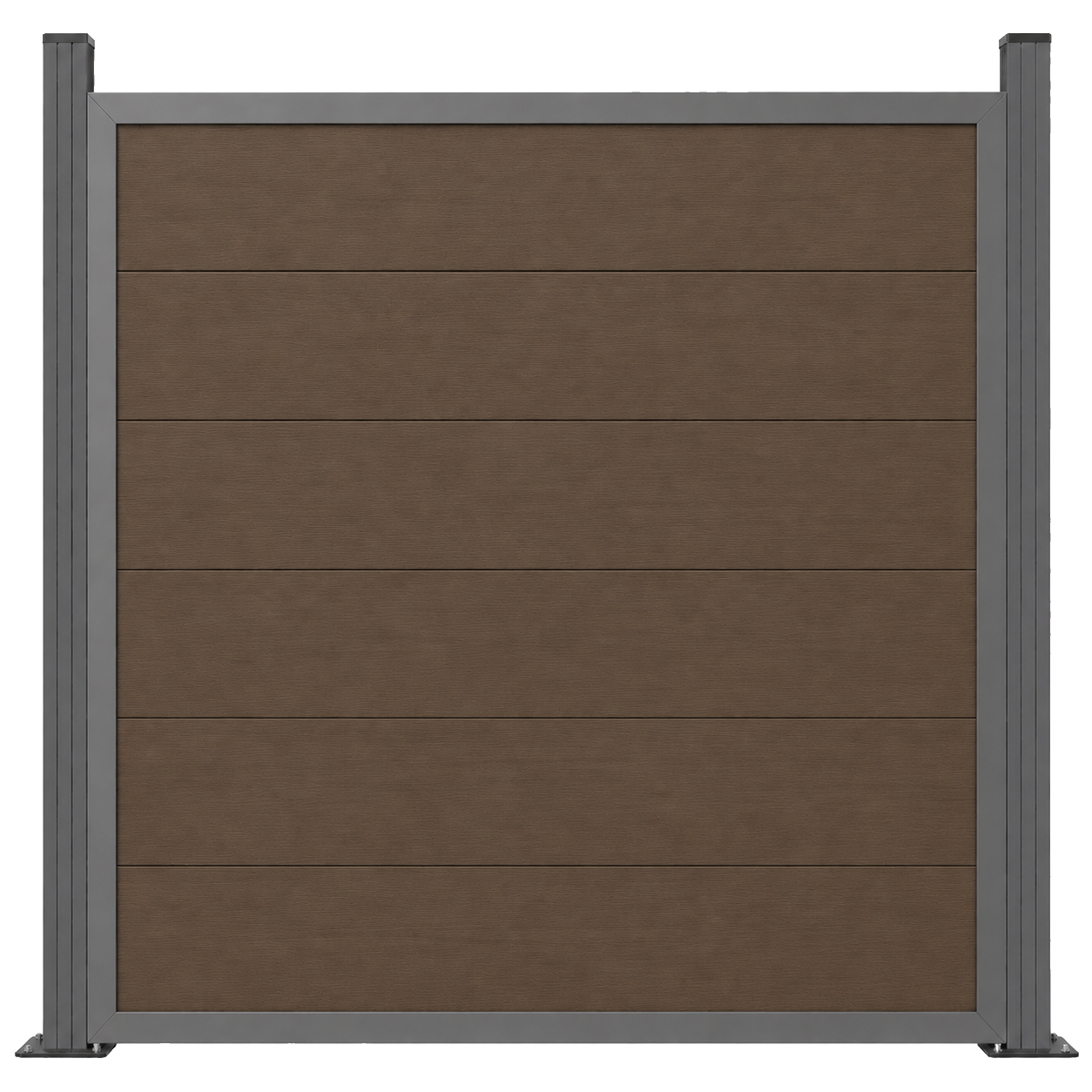 Framed grey composite fence panel with light trim and dark side posts