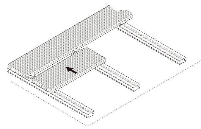 Diagram showing the first WPC decking board sliding into start clips