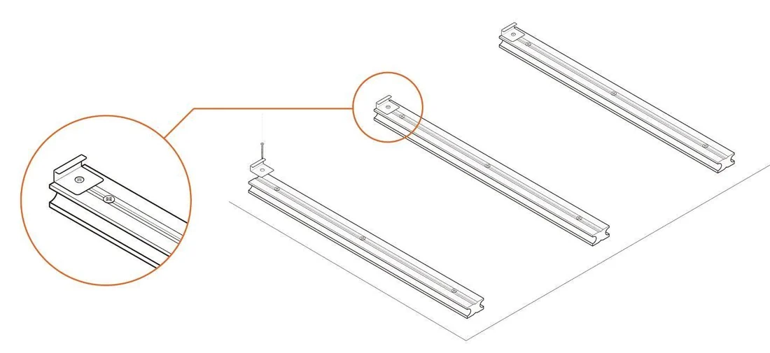 Diagram showing decking start clips fixed on joists