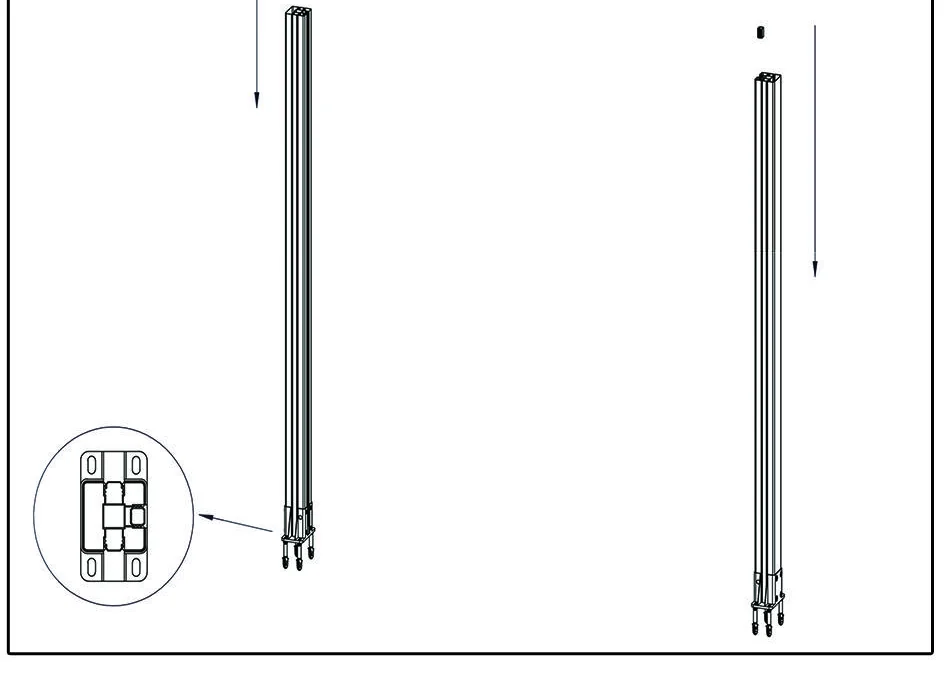 Diagram showing WPC fence bottom connectors inserted into posts
