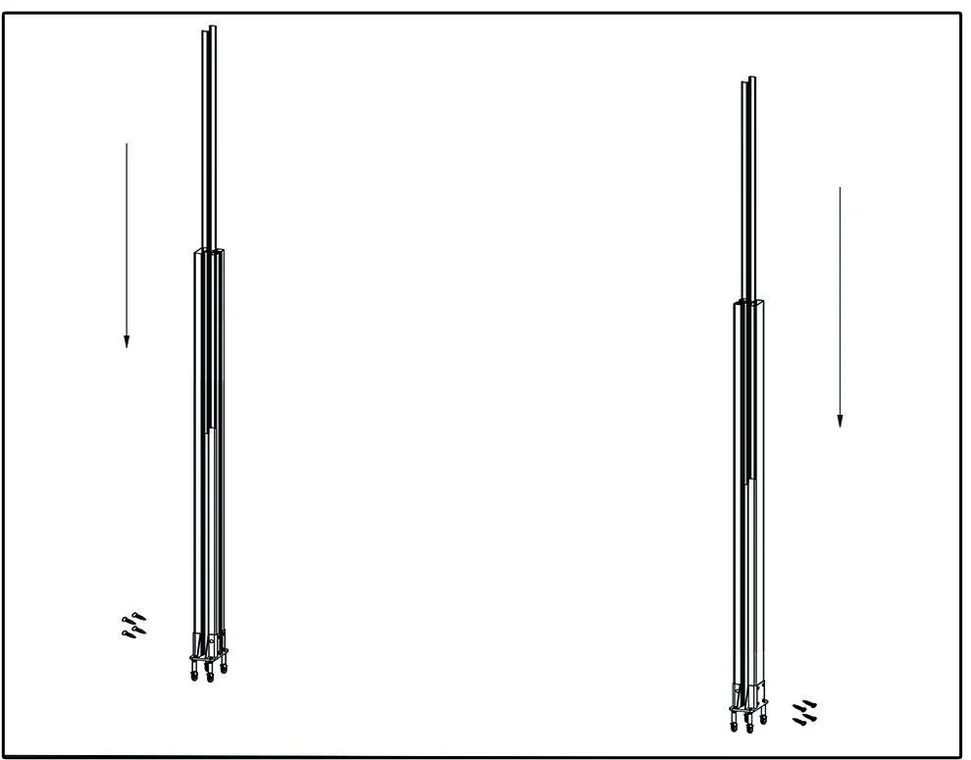 Diagram showing WPC fence posts secured with screws and bases