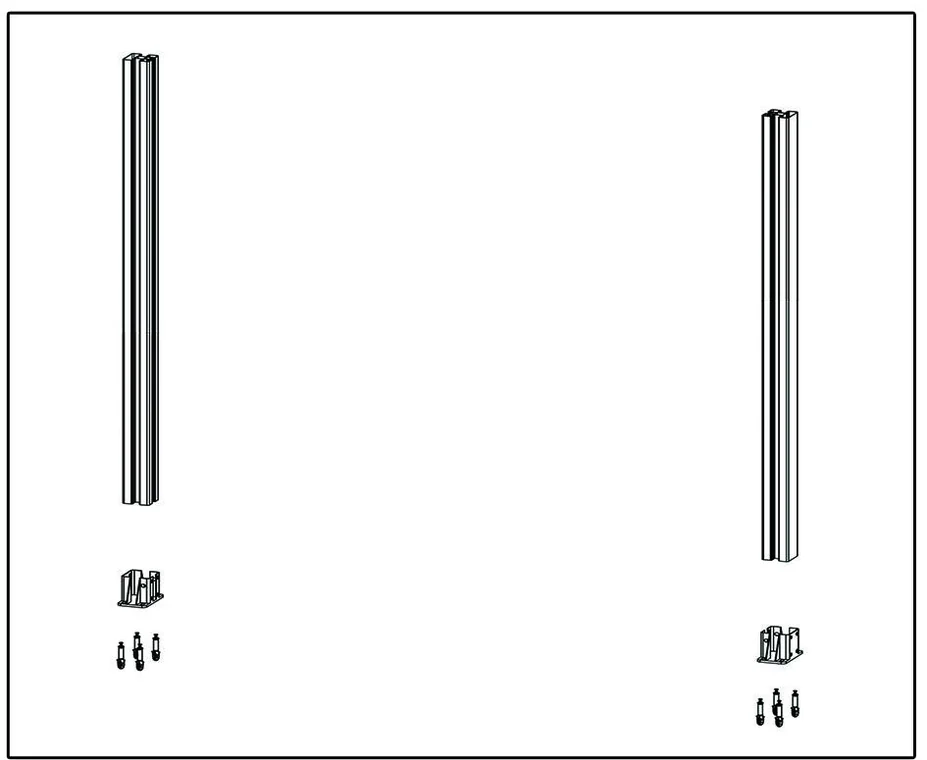 Diagramm mit ausgelegten WPC-Zaunpfosten, Basen und Schrauben