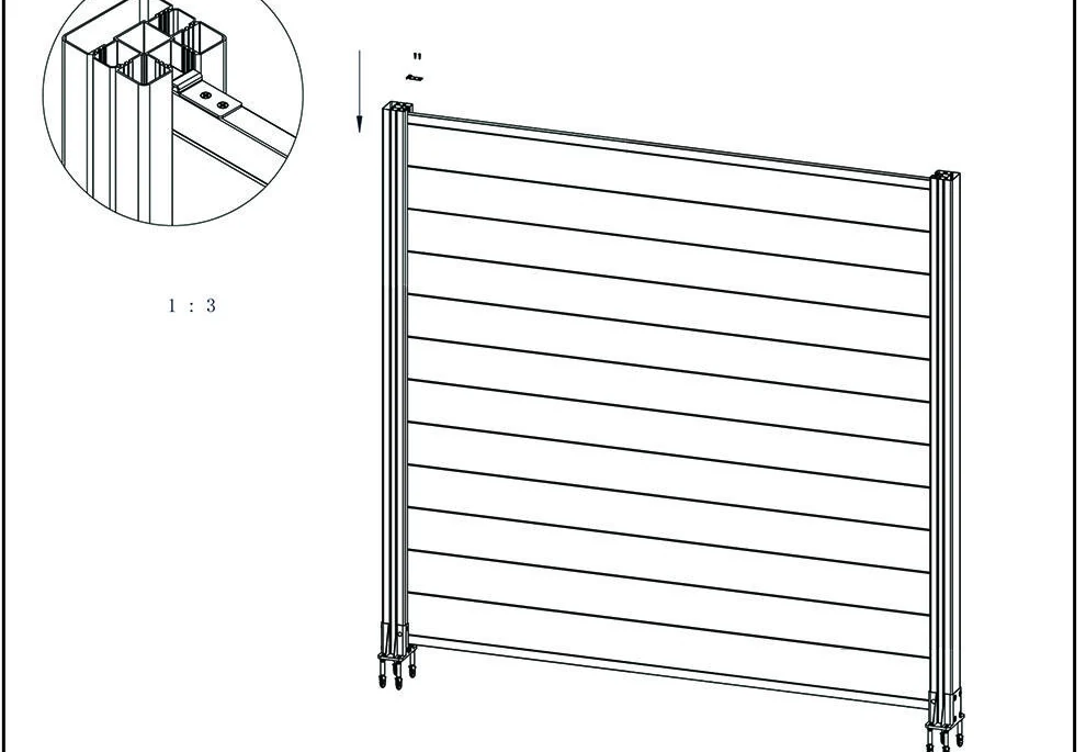 Diagram showing WPC fence top rail and caps fastened after board installation